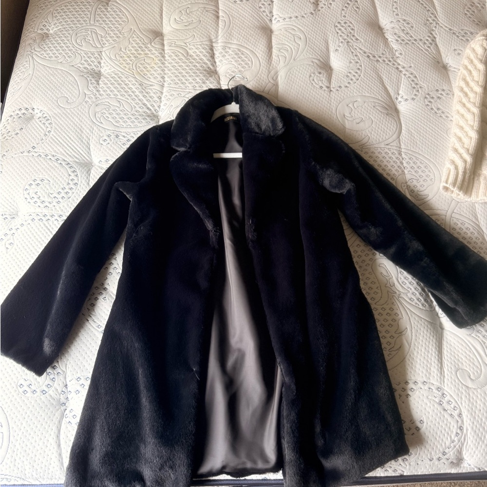 Brookstone Black Faux Fur Teddy Coat